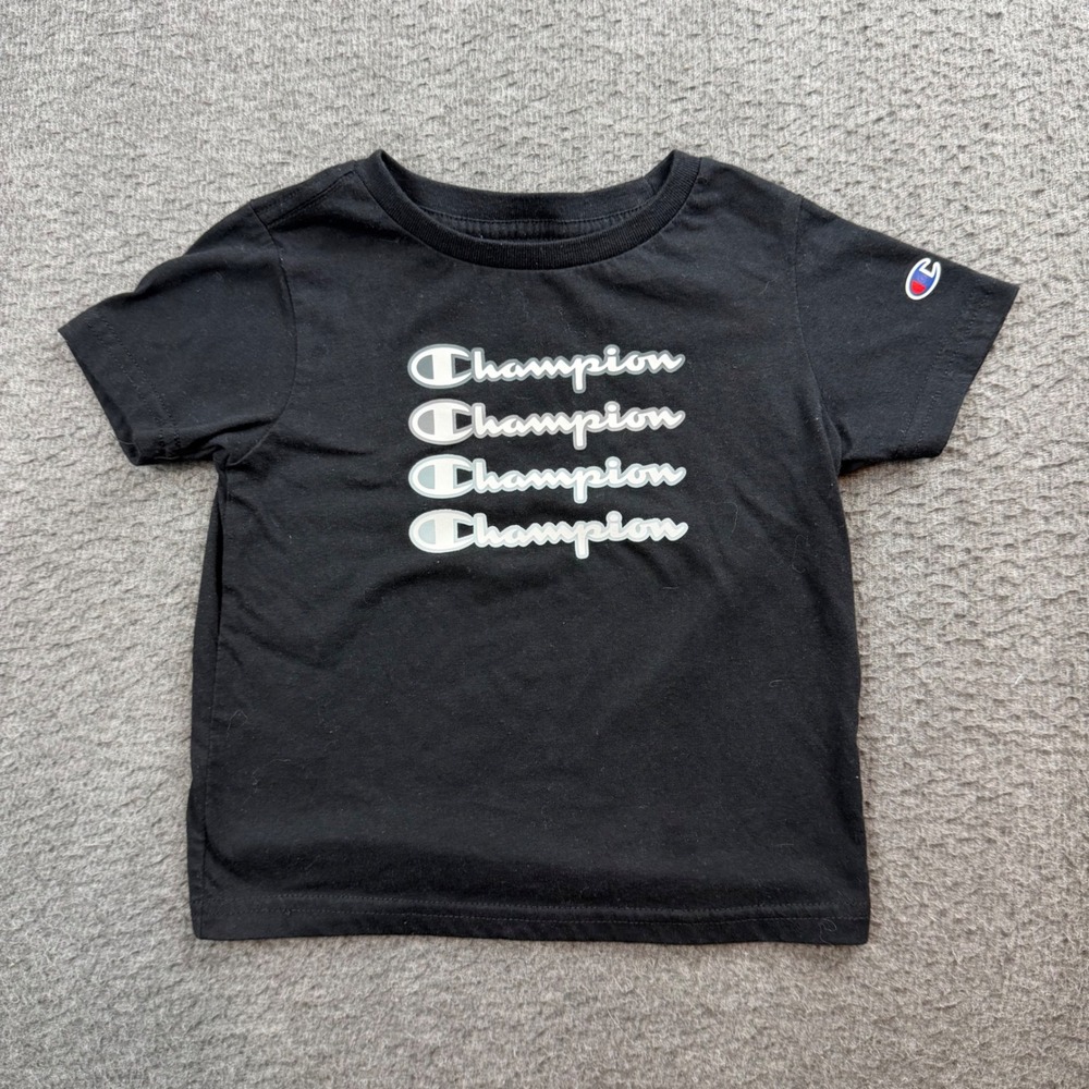 Champion T-Shirt Kids 24M Black Stacked Logo Graphic Short Sleeve Tee